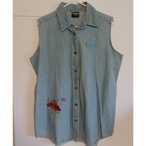 Vintage Three Rivers Woman X-Large Denim Patriotic Bling Vest